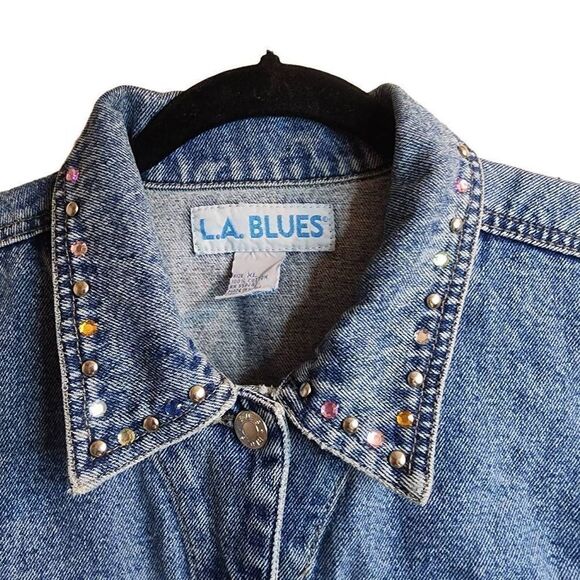 L.A. Blues Vintage Embellished Cotton Denim Vest Pleated Size XL One Of A Kind - Picture 3 of 14